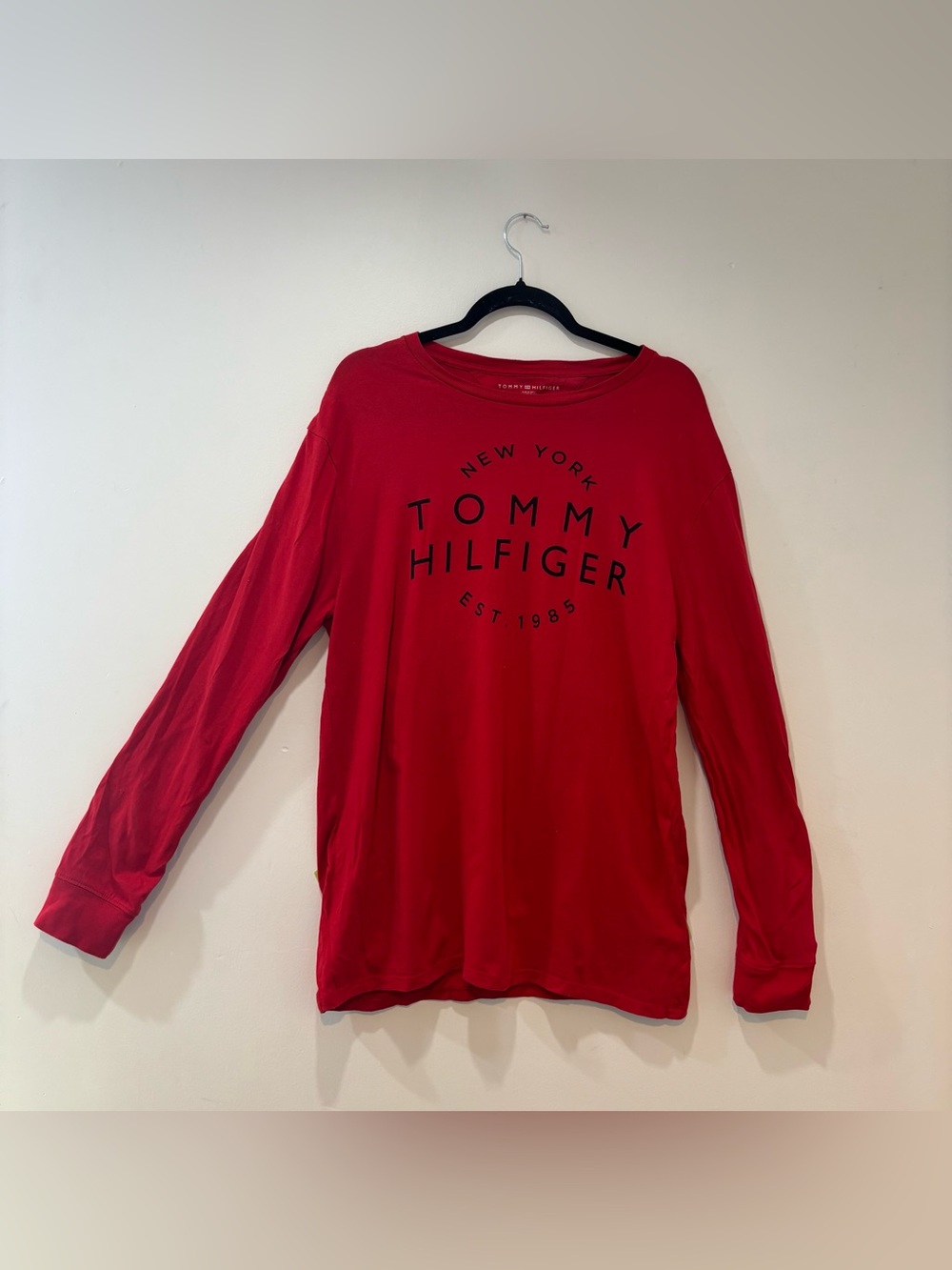 Tommy Hilfiger Red Long-Sleeve Crewneck Logo Top